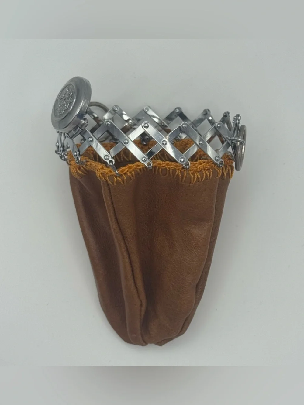 Vintage Expandable Coin Purse Miser Style Accordion Scissor Frame Leather Pouch
